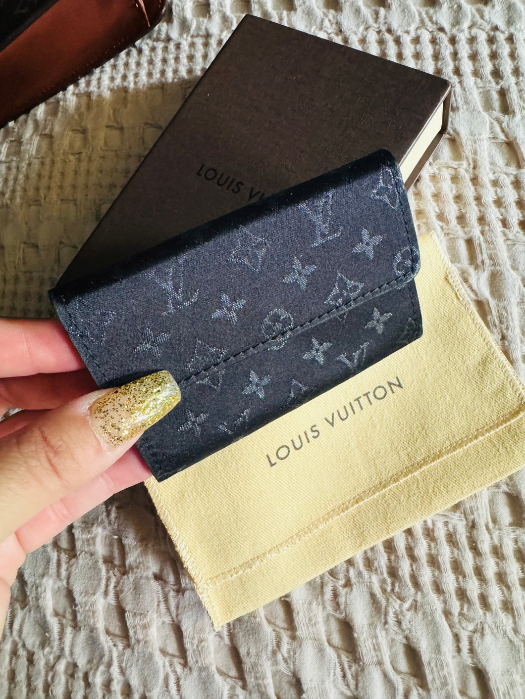 Black satin card case